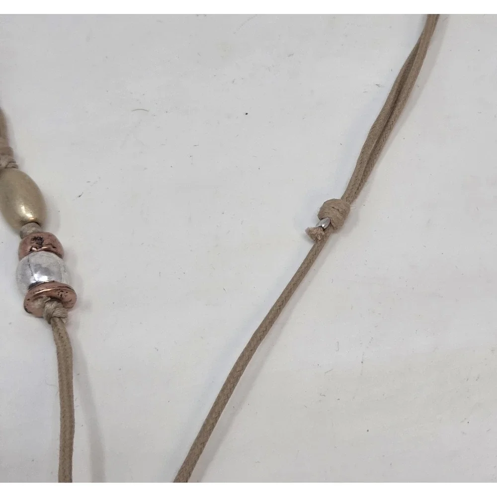 J. Jill Bead Necklace Mixed Silver, Copper Gold Tone Circles Adjustable Cord